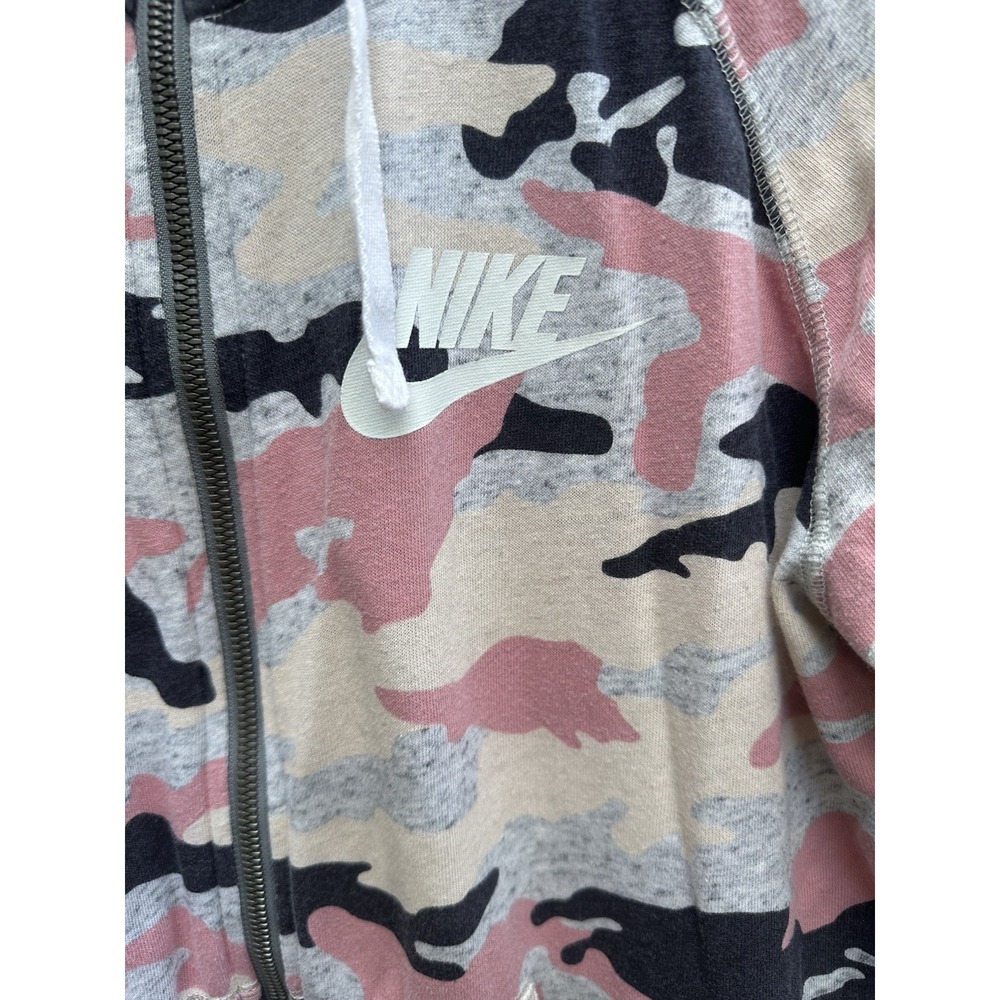 Nike Womens Pink Camo Full Zip Hoodie Camouflage Lightweight Sweatshirt Medium - Picture 2 of 5
